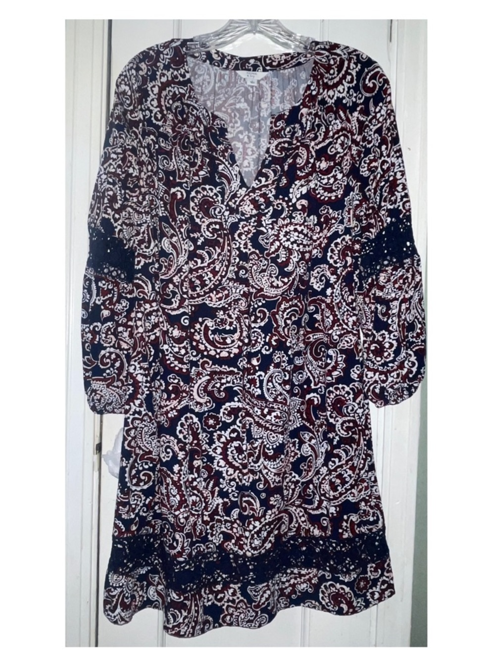 crown & ivy Navy, White and Maroon Paisley Midi Dress